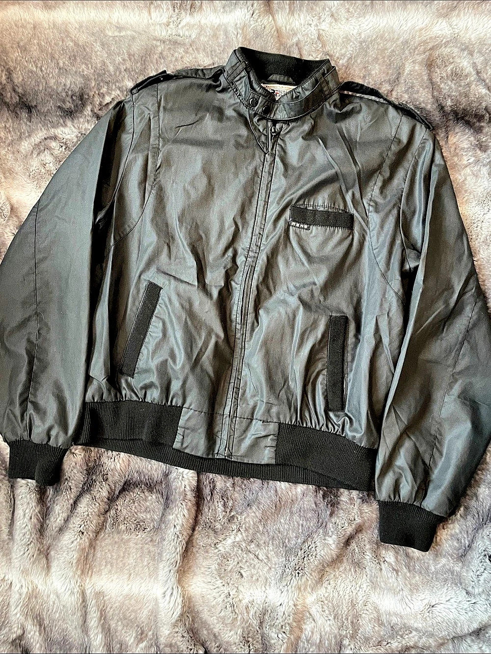 Vintage 80s Rene De France Racer Jacket Black Size Large Moto Members Only Style